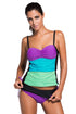 Sexy Purple Colorblock Bandeau Tankini Black Skort Set